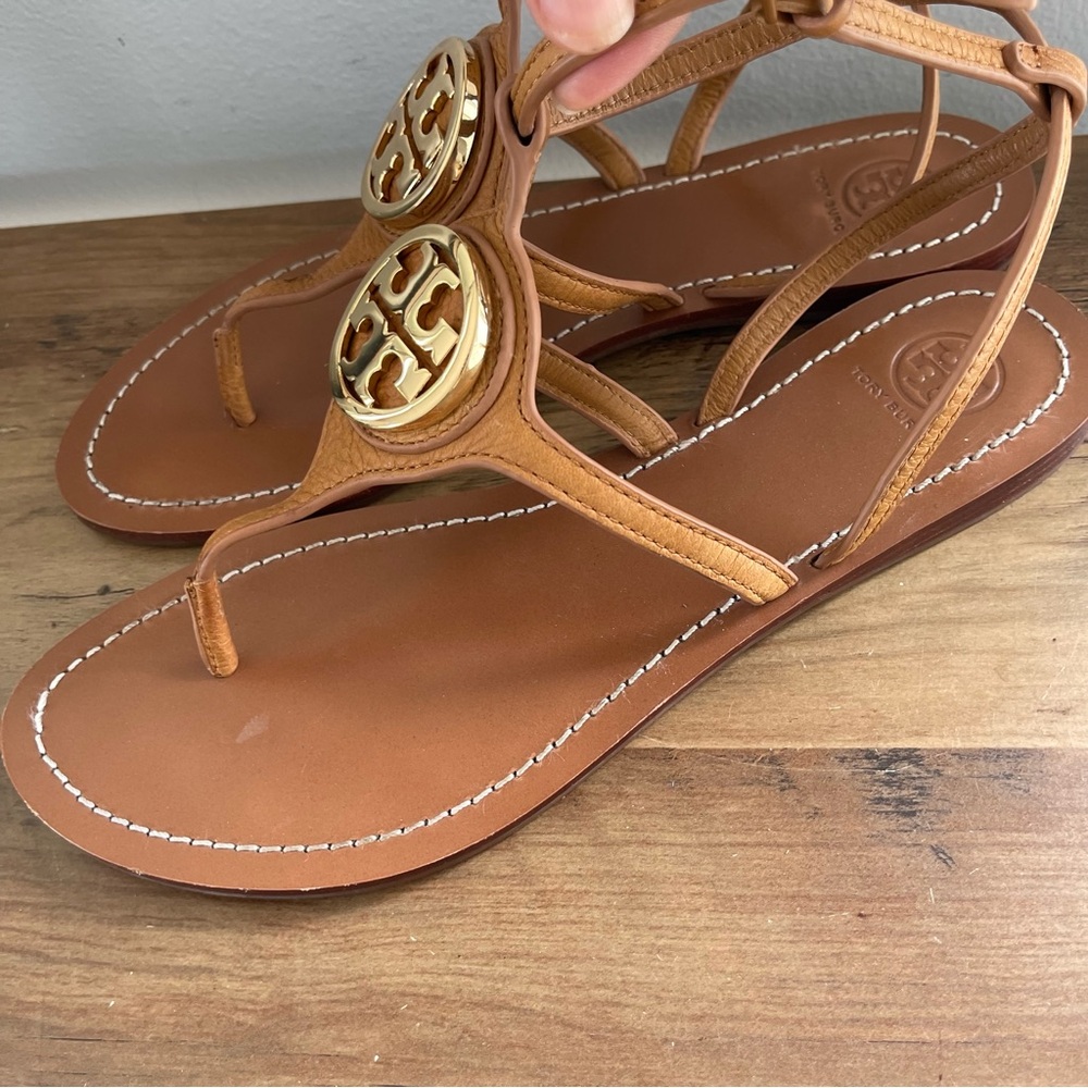 Tory Burch Tan Miller Logo Thong Sandals